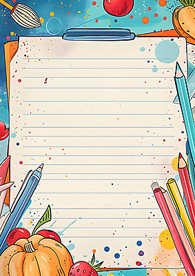 JPG 종이 예술 일러스트 딸기 호박 색연필 수채화 사람없음 파란색 연필 물감 체리 서류집게 서류판 스크랩북 카피스페이스 국내일러스트 AI일러스트 AI콘텐츠 컬러 채소 과일 학용품 집게 필기구 사무용품 공백 미술도구 파일형식