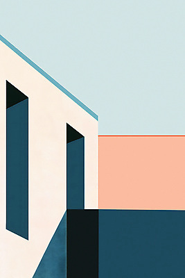 JPG 외관 하늘색 일러스트 주택 사람없음 야외 인테리어 주황색 모던 미니멀 국내일러스트 AI일러스트 AI콘텐츠 디자인 컬러 건물 파란색 파일형식