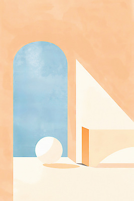 JPG 일러스트 실내 그림자 사람없음 내부 인테리어 햇빛 주황색 공간 원형 모던 아치 미니멀 국내일러스트 AI일러스트 AI콘텐츠 도형 디자인 컬러 태양 파일형식