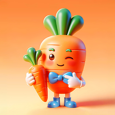 PSD 편집이미지 캐릭터 나비넥타이 윙크 웃음 들기 사람없음 3D 귀여움 주황색 당근 가리킴 당근캐릭터 편집3D 컬러 컨셉 모션 넥타이 뿌리채소 표정 손짓 디지털합성 파일형식