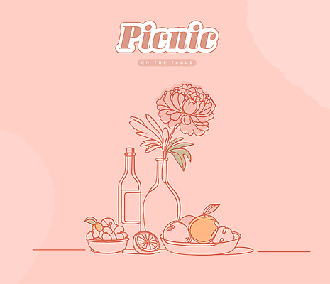 그릇 선 라인일러스트 일러스트 국화 사람없음 와인 꽃병 레몬 라인아트 와인병 드로잉 살구색 국내일러스트 AI파일 식기 꽃 컬러 과일 병_용기 주류 미술 파일형식 벡터