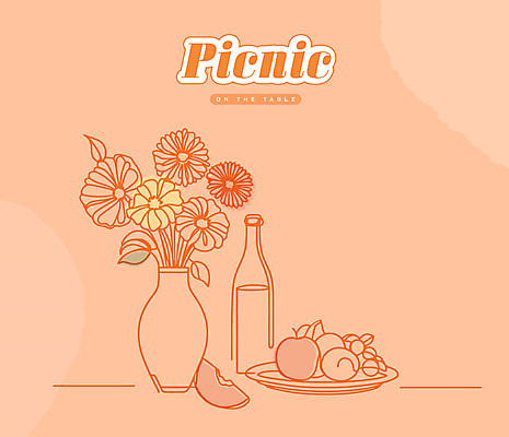 접시 선 라인일러스트 일러스트 사람없음 와인 꽃병 주황색 사과 라인아트 와인병 코스모스 드로잉 국내일러스트 AI파일 식기 꽃 컬러 과일 병_용기 주류 미술 파일형식 벡터