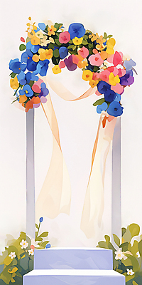 JPG 꽃 결혼 일러스트 결혼식 사람없음 야외 풀 천 아치 풀숲 예식장 웨딩아치 스몰웨딩 국내일러스트 AI일러스트 AI콘텐츠 식물 이벤트 공간 직물 숲 결혼소품 파일형식