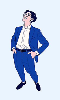 전신 PSD 남자 일러스트 비즈니스 한명 서기 웃음 정장 성인 파란색 직장인 비즈니스맨 주머니손 성인남자한명만 안경낌 국내일러스트 직업 1 옷 안경 컬러 모션 표정 사람 남자한명만 성인남자만 파일형식