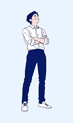 전신 PSD 남자 행복 일러스트 비즈니스 한명 서기 웃음 정장 성인 파란색 팔짱 직장인 비즈니스맨 성인남자한명만 국내일러스트 직업 1 옷 감정 컬러 모션 표정 사람 남자한명만 성인남자만 파일형식