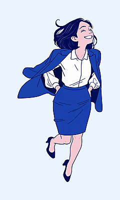전신 PSD 여자 행복 허리손 일러스트 비즈니스 한명 웃음 정장 성인 파란색 걷기 직장인 비즈니스우먼 성인여자한명만 국내일러스트 직업 1 옷 감정 컬러 포즈 모션 표정 사람 여자한명만 성인여자만 파일형식