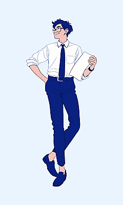 전신 PSD 남자 일러스트 비즈니스 한명 서기 들기 정장 성인 파란색 직장인 비즈니스맨 문서 주머니손 이력서 성인남자한명만 안경낌 국내일러스트 직업 1 옷 안경 컬러 모션 사람 남자한명만 성인남자만 파일형식