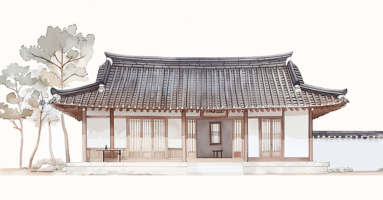 JPG 나무 전통 일러스트 수채화 기와 기와집 사람없음 담장 정원 시골 전통문 기와담장 국내일러스트 AI일러스트 AI콘텐츠 식물 한옥 문 파일형식