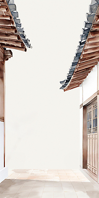 JPG 전통 일러스트 수채화 기와 기와집 그림자 사람없음 시골 국내일러스트 AI일러스트 AI콘텐츠 한옥 파일형식