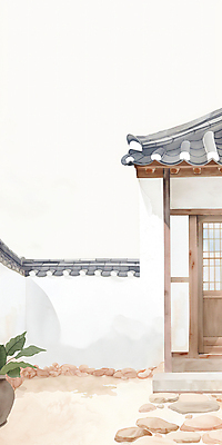 JPG 전통 화분 잎 일러스트 수채화 기와 기와집 사람없음 정원 시골 국내일러스트 AI일러스트 AI콘텐츠 식물 한옥 파일형식