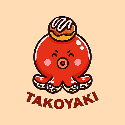 캐릭터 일러스트 표정 요리 웃음 사람없음 귀여움 문어 타코야키 일러캐릭터 AI파일 컨셉 연체동물 수중동물 일본음식 파일형식 벡터