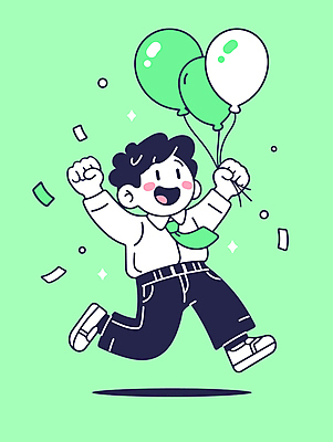 전신 남자 행복 인물캐릭터 일러스트 한명 웃음 들기 정장 성인 초록색 귀여움 기쁨 축하 비즈니스맨 꽃가루 풍선 성인남자한명만 일러캐릭터 AI파일 캐릭터 1 옷 감정 컬러 컨셉 비즈니스 모션 표정 사람 직장인 가루 남자한명만 성인남자만 파일형식 벡터