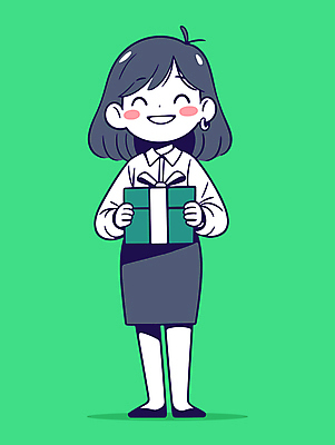 전신 여자 행복 인물캐릭터 일러스트 한명 미소 들기 정장 성인 초록색 선물상자 귀여움 기쁨 비즈니스우먼 단발머리 성인여자한명만 일러캐릭터 AI파일 캐릭터 1 헤어스타일 옷 감정 컬러 컨셉 비즈니스 모션 표정 선물 사람 상자 직장인 여자한명만 성인여자만 파일형식 벡터