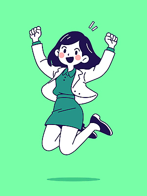 전신 여자 행복 인물캐릭터 일러스트 한명 미소 정장 성인 초록색 손들기 귀여움 점프 비즈니스우먼 단발머리 성인여자한명만 일러캐릭터 AI파일 캐릭터 1 헤어스타일 옷 감정 컬러 컨셉 비즈니스 모션 표정 사람 직장인 여자한명만 성인여자만 파일형식 벡터