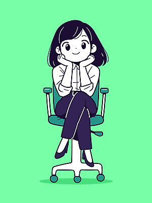 전신 여자 인물캐릭터 의자 일러스트 한명 미소 앉기 정장 성인 초록색 귀여움 턱괴기 다리꼬기 비즈니스우먼 단발머리 성인여자한명만 일러캐릭터 AI파일 캐릭터 1 헤어스타일 옷 컬러 가구 컨셉 비즈니스 모션 표정 사람 직장인 여자한명만 성인여자만 파일형식 벡터