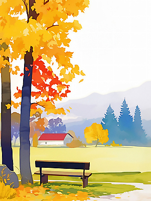 JPG 공원 단풍 낙엽 벤치 일러스트 자연 단풍나무 휴식 주택 풍경 사람없음 야외 건물 가을풍경 주황색 가을 은행나무 국내일러스트 AI일러스트 AI콘텐츠 나무 건축물 계절 공공시설 컬러 컨셉 잎 의자 생태계 파일형식 가을_계절