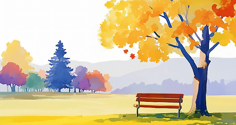 JPG 공원 단풍 낙엽 벤치 일러스트 자연 단풍나무 휴식 풍경 사람없음 야외 가을풍경 주황색 가을 은행나무 국내일러스트 AI일러스트 AI콘텐츠 나무 계절 공공시설 컬러 컨셉 잎 의자 생태계 파일형식 가을_계절