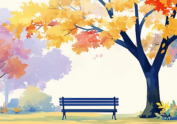 JPG 공원 단풍 낙엽 벤치 일러스트 자연 단풍나무 휴식 풍경 사람없음 야외 가을풍경 주황색 가을 은행나무 국내일러스트 AI일러스트 AI콘텐츠 나무 계절 공공시설 컬러 컨셉 잎 의자 생태계 파일형식 가을_계절