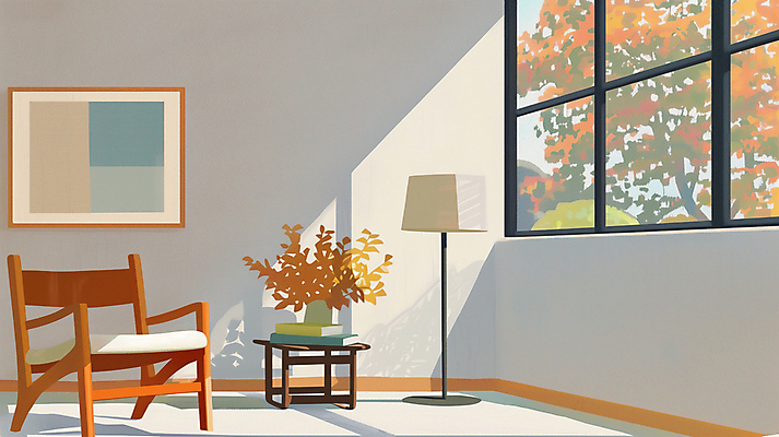 JPG 화분 액자 의자 일러스트 창문 단풍나무 전등 실내 그림자 풍경 사람없음 햇빛 그림 힐링 감성 국내일러스트 AI일러스트 AI콘텐츠 나무 가구 컨셉 단풍 조명 내부 태양 파일형식