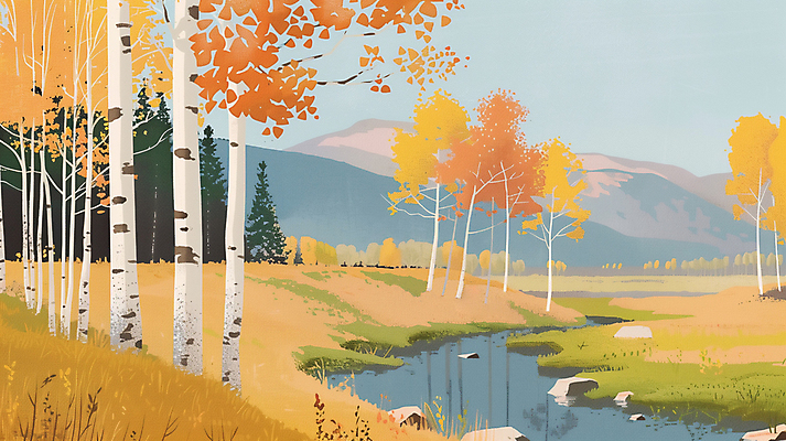 JPG 일러스트 자연 하늘 단풍나무 산 잔디 사람없음 강가 힐링 감성 자작나무 국내일러스트 AI일러스트 AI콘텐츠 나무 식물 컨셉 단풍 강 생태계 파일형식