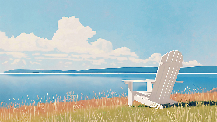 JPG 구름 바다 의자 일러스트 자연 하늘 잔디 사람없음 반사 힐링 감성 국내일러스트 AI일러스트 AI콘텐츠 자연요소 식물 가구 컨셉 생태계 파일형식