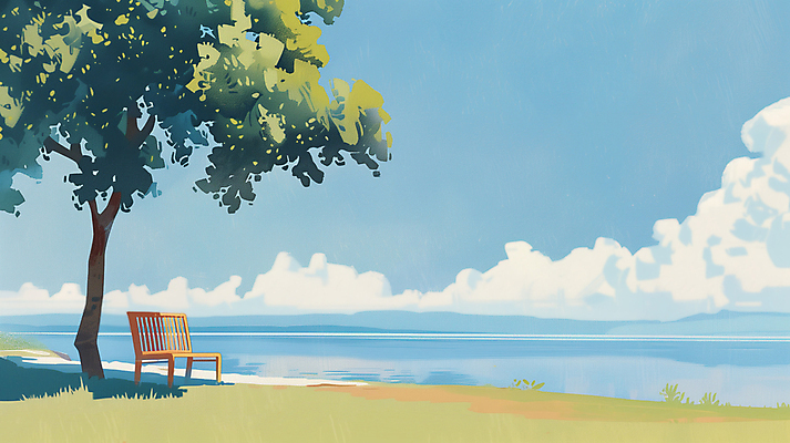 JPG 나무 구름 바다 벤치 일러스트 자연 하늘 그림자 잔디 사람없음 그늘 힐링 감성 국내일러스트 AI일러스트 AI콘텐츠 자연요소 식물 컨셉 의자 생태계 파일형식