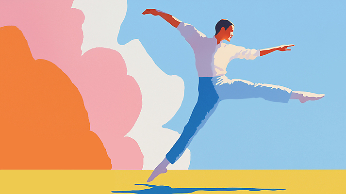 JPG 전신 구름 남자 문화 예술 일러스트 하늘 그림자 한명 성인 물감 발레 발레복 발레동작 발레리노 성인남자한명만 국내일러스트 AI일러스트 AI콘텐츠 자연요소 1 옷 포즈 사람 미술도구 춤 남자한명만 성인남자만 파일형식