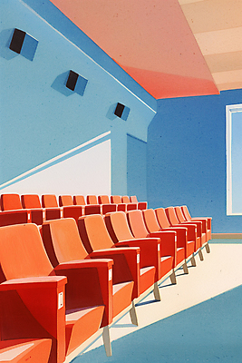 JPG 문화 예술 의자 일러스트 창문 그림자 사람없음 스피커 물감 극장 국내일러스트 AI일러스트 AI콘텐츠 음향기기 가구 미술도구 파일형식