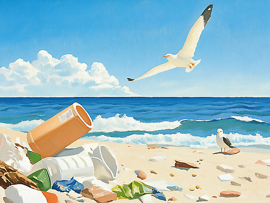 JPG 구름 파도 바다 일러스트 갈매기 하늘 해변 사람없음 환경오염 쓰레기 플라스틱 비닐 해양오염 해양쓰레기 국내일러스트 AI일러스트 AI콘텐츠 자연요소 컨셉 재질 조류 파일형식