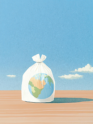 JPG 구름 지구 바다 일러스트 하늘 그림자 사람없음 환경오염 비닐 쓰레기봉투 해양오염 해양쓰레기 국내일러스트 AI일러스트 AI콘텐츠 자연요소 컨셉 재질 봉투 쓰레기 파일형식