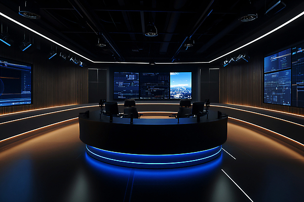 JPG 편집이미지 스튜디오 조명 실내 사람없음 스크린 촬영 어둠 뉴스 디지털합성 방송 편집실사 AI포토 AI콘텐츠 내부 CG 파일형식