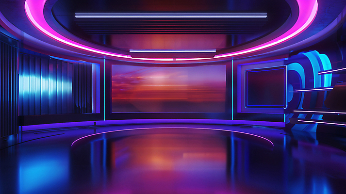 JPG 편집이미지 스튜디오 조명 실내 사람없음 반사 스크린 촬영 뉴스 디지털합성 방송 편집실사 AI포토 AI콘텐츠 내부 CG 파일형식