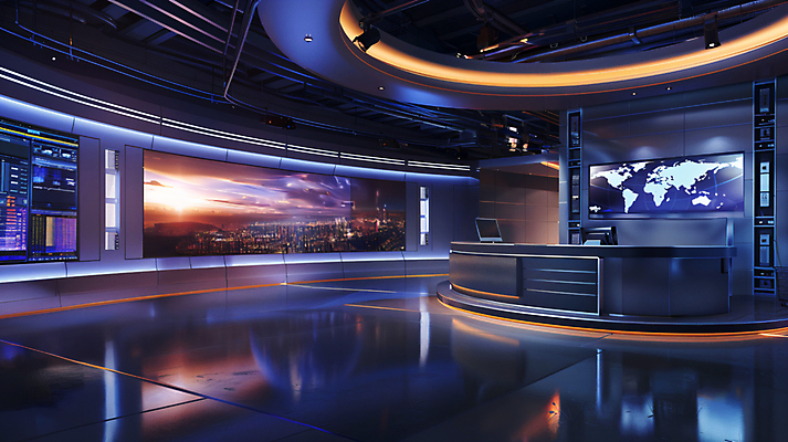 JPG 편집이미지 스튜디오 조명 실내 사람없음 반사 스크린 촬영 뉴스 디지털합성 방송 편집실사 AI포토 AI콘텐츠 내부 CG 파일형식