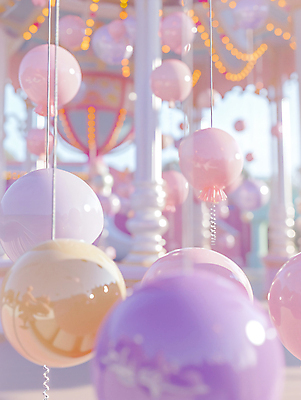 JPG 편집이미지 분홍색 상상 사람없음 야외 햇빛 놀이공원 원형 놀이기구 디지털합성 오브젝트 편집실사 AI컴퓨터그래픽 AI콘텐츠 도형 컬러 태양 테마파크 CG 파일형식