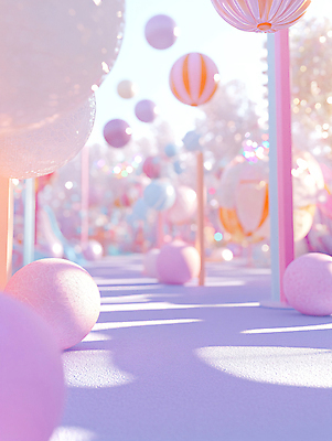 JPG 편집이미지 분홍색 상상 그림자 사람없음 야외 햇빛 보라색 놀이공원 원형 디지털합성 오브젝트 편집실사 AI컴퓨터그래픽 AI콘텐츠 도형 컬러 태양 테마파크 CG 파일형식