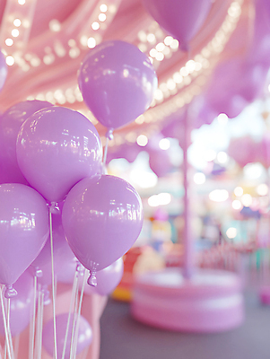 JPG 편집이미지 분홍색 상상 사람없음 야외 보라색 놀이공원 놀이기구 디지털합성 풍선 편집실사 AI컴퓨터그래픽 AI콘텐츠 컬러 테마파크 CG 파일형식