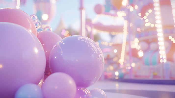 JPG 편집이미지 분홍색 상상 사람없음 야외 빛 놀이공원 놀이기구 디지털합성 풍선 편집실사 AI컴퓨터그래픽 AI콘텐츠 컬러 테마파크 CG 파일형식