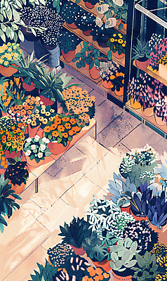 PSD 꽃 화분 일러스트 탁자 선반 사람없음 하이앵글 상품 꽃집 감성 국내일러스트 식물 뷰포인트 가구 컨셉 상점 파일형식