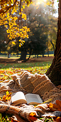 JPG 편집이미지 공원 단풍 낙엽 사람없음 책 독서 햇빛 가을 분위기 스웨터 편집실사 AI포토 AI콘텐츠 계절 공공시설 컨셉 상의 잎 태양 CG 파일형식