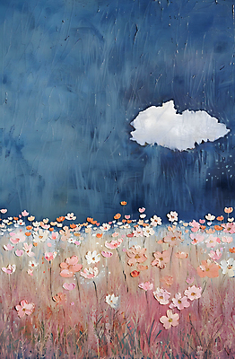 JPG 구름 예술 분홍색 꽃밭 일러스트 자연 페인팅 하늘 산 초원 사람없음 들꽃 남색 질감 자연주의 아크릴물감 국내일러스트 AI일러스트 AI콘텐츠 자연요소 꽃 컬러 물감 생태계 파일형식