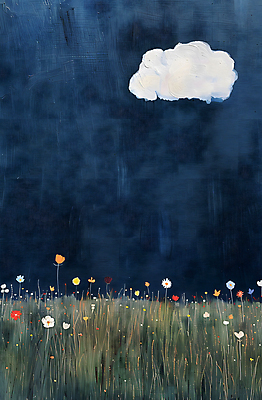 JPG 구름 예술 꽃밭 일러스트 자연 페인팅 하늘 산 초원 사람없음 들꽃 남색 자연주의 아크릴물감 국내일러스트 AI일러스트 AI콘텐츠 자연요소 꽃 컬러 물감 생태계 파일형식