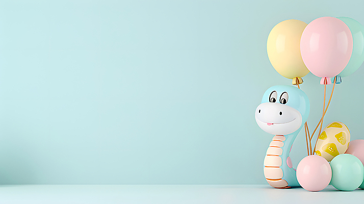 JPG 편집이미지 캐릭터 하늘색 새해 미소 사람없음 장난감 3D 귀여움 축하 뱀 뱀캐릭터 풍선 파스텔톤 편집3D 푸른뱀캐릭터 AI컴퓨터그래픽 AI콘텐츠 컬러 동물캐릭터 컨셉 파충류 표정 파란색 디지털합성 파일형식