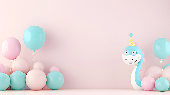 JPG 편집이미지 캐릭터 분홍색 새해 미소 사람없음 장난감 3D 귀여움 고깔모자 축하 뱀 뱀캐릭터 풍선 파스텔톤 편집3D 푸른뱀캐릭터 AI컴퓨터그래픽 AI콘텐츠 모자_잡화 컬러 동물캐릭터 컨셉 파충류 표정 디지털합성 파일형식