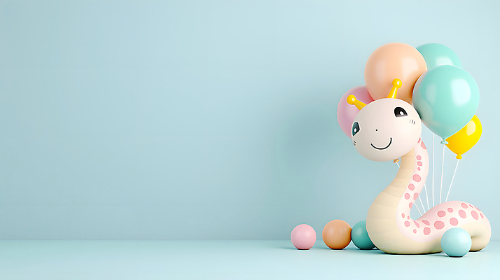 JPG 편집이미지 캐릭터 하늘색 새해 미소 사람없음 장난감 3D 귀여움 축하 뱀 뱀캐릭터 풍선 파스텔톤 편집3D AI컴퓨터그래픽 AI콘텐츠 컬러 동물캐릭터 컨셉 파충류 표정 파란색 디지털합성 파일형식