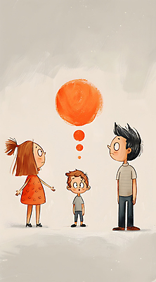 JPG 전신 여자 남자 어린이 말풍선 일러스트 가족 소년 성인 세명 놀람 육아 싸움 베이지색 분쟁 이혼 혼란 국내일러스트 AI일러스트 AI콘텐츠 감정 컬러 컨셉 관계 모션 표정 사람 파일형식