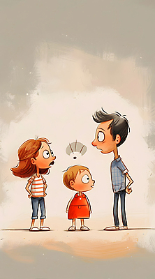 JPG 전신 여자 남자 어린이 일러스트 가족 소년 성인 세명 놀람 육아 싸움 베이지색 분쟁 이혼 혼란 국내일러스트 AI일러스트 AI콘텐츠 감정 컬러 컨셉 관계 모션 표정 사람 파일형식