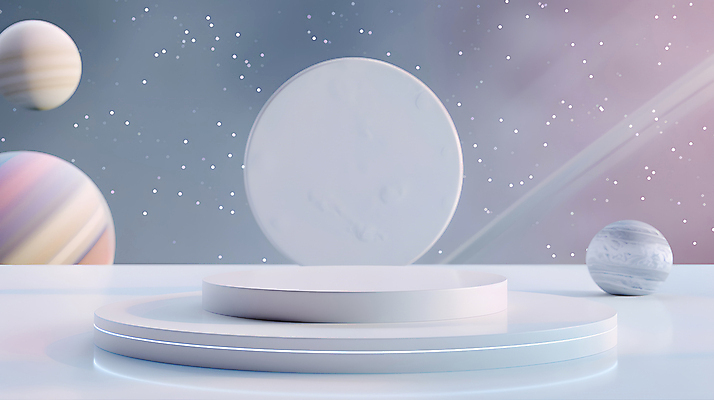 JPG 편집이미지 디자인 하늘색 미래 밝음 사람없음 장식 3D 모형 우주 행성 원형 우주선 창의성 포디움 SF 편집3D AI컴퓨터그래픽 AI콘텐츠 도형 컨셉 파란색 무대 디지털합성 파일형식