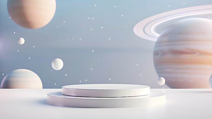 JPG 편집이미지 디자인 하늘색 미래 밝음 사람없음 장식 3D 모형 우주 행성 원형 우주선 창의성 포디움 SF 편집3D AI컴퓨터그래픽 AI콘텐츠 도형 컨셉 파란색 무대 디지털합성 파일형식