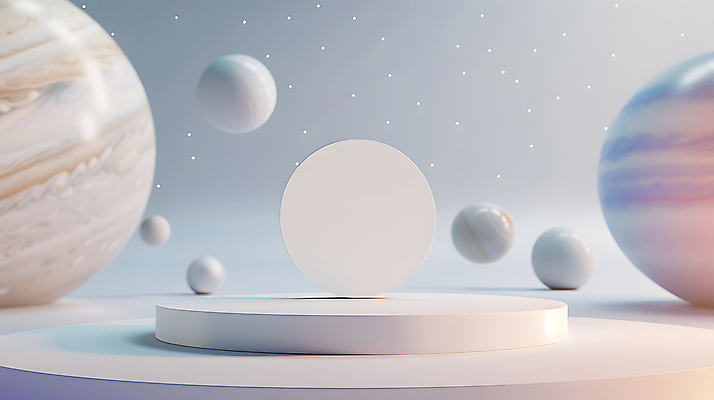 JPG 편집이미지 디자인 하늘색 미래 밝음 사람없음 장식 3D 모형 우주 행성 원형 우주선 창의성 포디움 SF 편집3D AI컴퓨터그래픽 AI콘텐츠 도형 컨셉 파란색 무대 디지털합성 파일형식