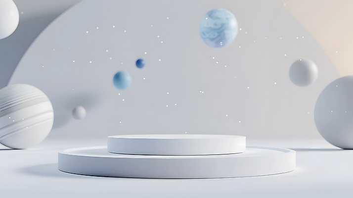 JPG 편집이미지 디자인 하늘색 미래 밝음 사람없음 장식 3D 모형 우주 행성 원형 우주선 창의성 포디움 SF 편집3D AI컴퓨터그래픽 AI콘텐츠 도형 컨셉 파란색 무대 디지털합성 파일형식